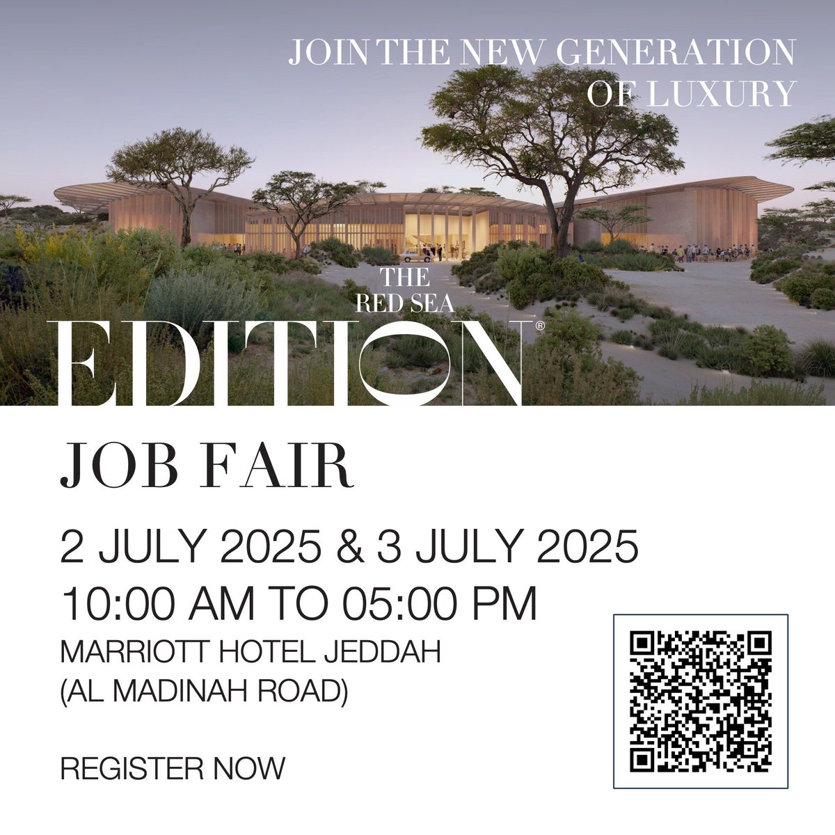 we would love to meet you at our Job Fair in Jeddah.
 
Dates: Wensday , 02 July – Thursday , 03 July
Location: Marriott jeddah madinah road
Time: 10:00 AM – 5:00 PM
 
Please register in advance by scanning the QR code.