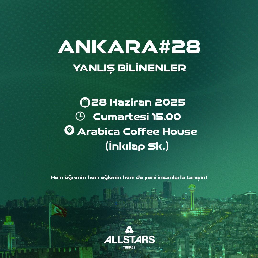 📢 Allstars ile Blockchain’de Yanlış Bilinenler! 🧠

📅 28 Haziran 2025, Saat 15:00  
📍 İnkılap Arabica  

Blockchain dünyasındaki yanlışları birlikte düzeltelim! Allstars ekibi olarak, "Yanlış Bilinenler" etkinliğimizde bilgilendirici bir sunum ve interaktif bir deneyim