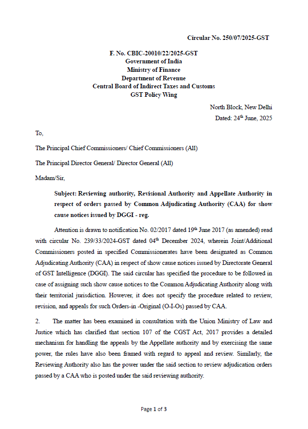 krajprakash's tweet image. #CBIC clarifies Review, Revision &amp;amp; Appeal procedure for CAA orders on DGGI SCNs
✅ Review/Revision: Jurisdictional Commissioner
✅ Appeals: Concerned Commissioner (Appeals)
✅ Dept Representation: Jurisdictional Commissioner
✅ DGGI comments may be sought
#GSTCircular 250/07/2025
