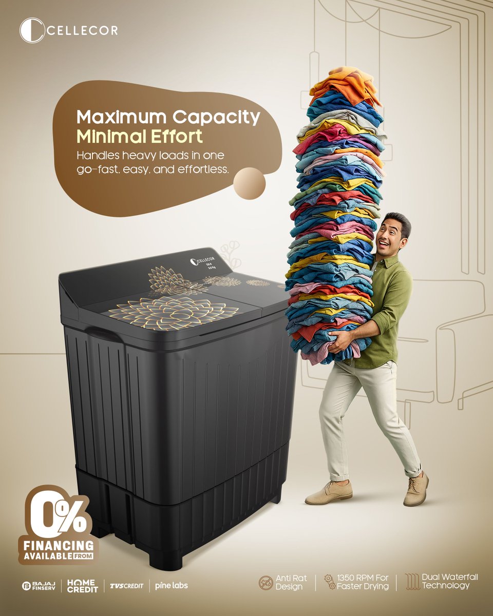 cellecorgadgets's tweet image. One big load? No big deal! 

Handle that mountain of laundry in one go fast, easy, and effortless.

More capacity, less effort, and zero excuses for laundry piles.

#Cellecor #HeavyLoadHero #SmartWashing #LaundryMadeEasy #HighCapacity #WashingMachine #HomeAppliances #ApnoKaBrand