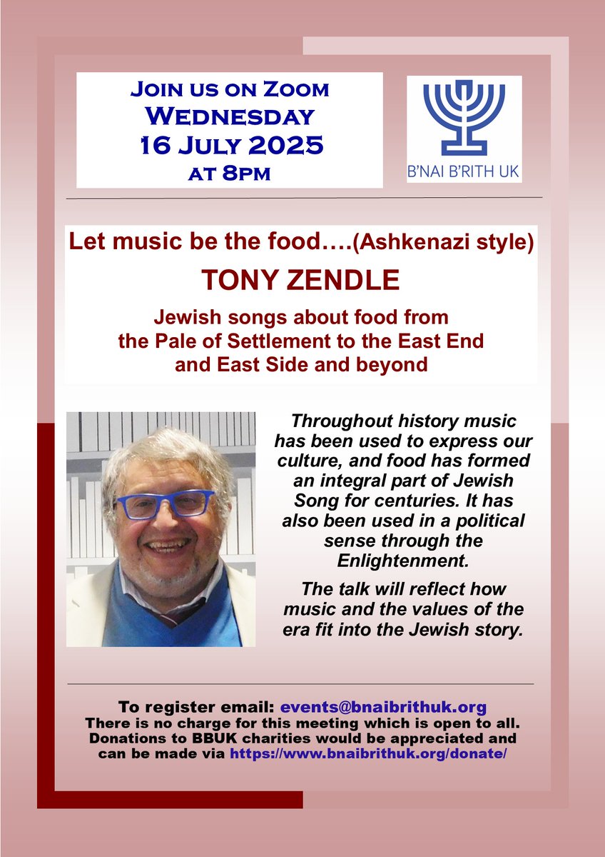 3/3 ... It has also been used in a political sense through the #Enlightenment. Tony's talk will reflect how #music and the values of the era fit into the #Jewishstory. For zoom details, please email: events@bnaibrithuk.org