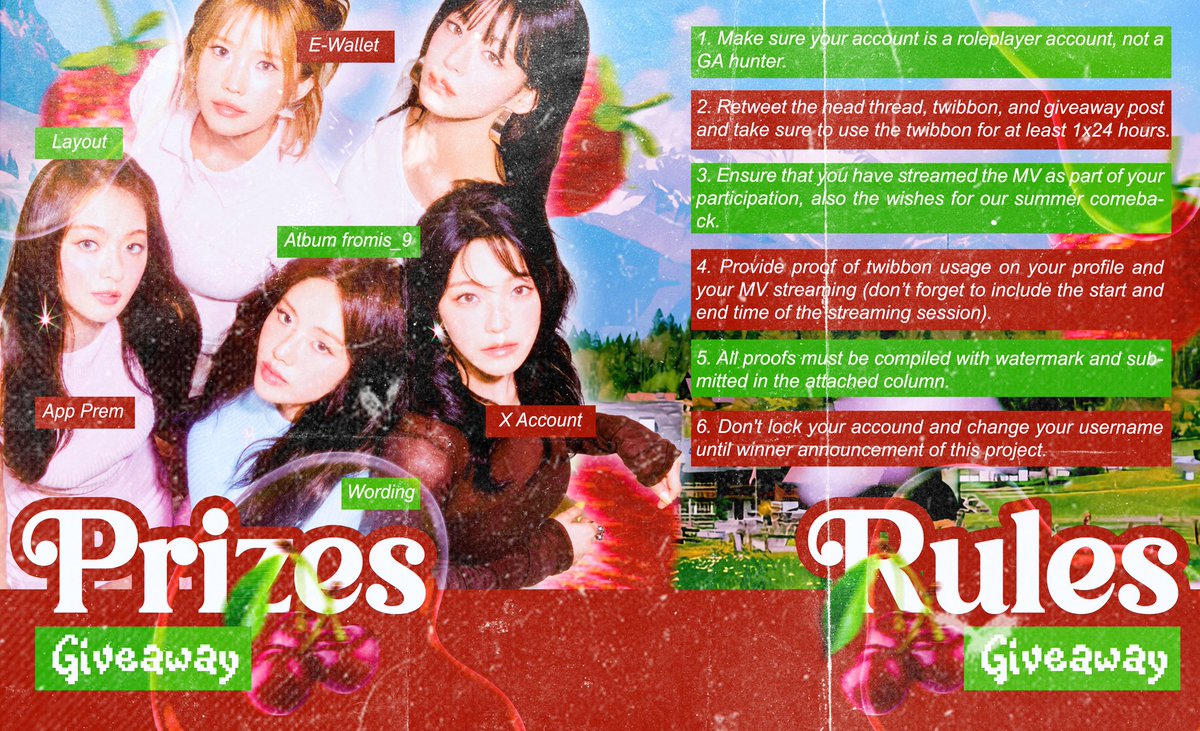 𝓐  dainty 𝘴𝘶𝘳𝘱𝘳𝘪𝘴𝘦 awaits those who gather to toast our breezy return. Keepsake of joy is up for grabs, a sunlit token to grace your summer. Follow the 𝙧𝙪𝙡𝙚𝙨 and may fortune twirl your way! 🍒  ׅ ࣪ ⊹  Ꮺ

[x.com/staywithfromis…]