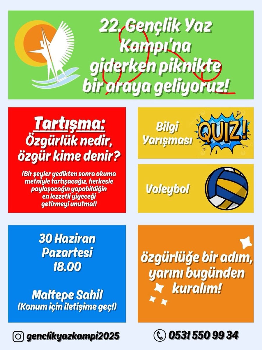 22.Gençlik Yaz Kampı’na giderken Maltepe piknikte buluşuyor!

 📅 30 Haziran Pazartesi/18.00
📍 Konum bilgisi için iletişime geçebilirsiniz.