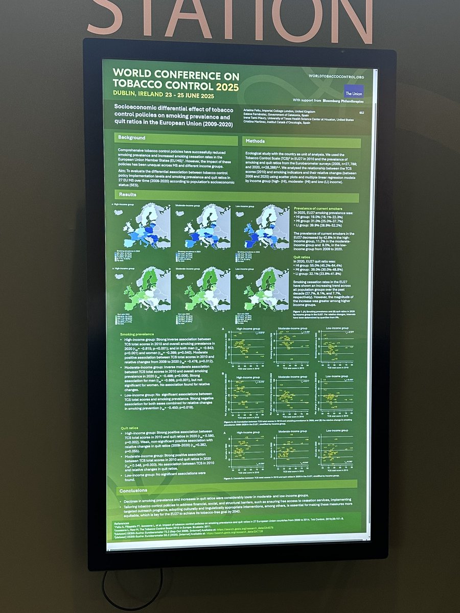 Ariadna Feliu, BSc, BA, MPH, PhD (@ariadnafeliu) on Twitter photo #WCTC2025: Learn more about the #socioeconomic differential #effect of tobacco control #policies on #smoking prevalence & quit ratios in the #EU? 🇪🇺🚭—Go check our e-poster on the 3rd floor! <a href="/StvFdz/">Esteve Fernández</a> <a href="/CrisMarMar/">Cristina Martinez</a> <a href="/irenetami/">Irene Tami, DMD, DrPH, MSc</a> <a href="/WCTC_official/">World Conference on Tobacco Control</a> <a href="/TobControlUnit/">Tobacco Control Unit (ICO-IDIBELL)</a> <a href="/TobControlScale/">TobaccoControlScale</a> #WCTC2025: Learn more about the #socioeconomic differential #effect of tobacco control #policies on #smoking prevalence & quit ratios in the #EU? 🇪🇺🚭—Go check our e-poster on the 3rd floor! <a href="/StvFdz/">Esteve Fernández</a> <a href="/CrisMarMar/">Cristina Martinez</a> <a href="/irenetami/">Irene Tami, DMD, DrPH, MSc</a> <a href="/WCTC_official/">World Conference on Tobacco Control</a> <a href="/TobControlUnit/">Tobacco Control Unit (ICO-IDIBELL)</a> <a href="/TobControlScale/">TobaccoControlScale</a>