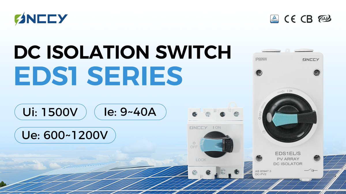 grace_aswich's tweet image. EDS1 Series DC Switch-Disconnectors - For Photovoltaic Self-Consumption Systems up to 1500V
#eds1 #dcswitch #dcdisconnector #solarpv #photovoltaic #selfconsumption #1500v #highvoltage #iec609473 #dcpv1 #depv2 #breakingcapacity #dinrail #ip66 #residentialsolar #commercialsolar