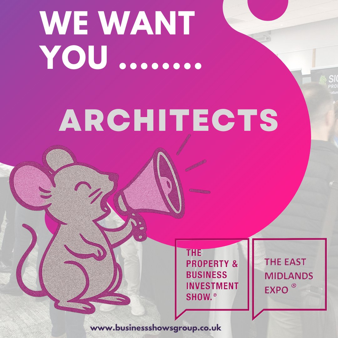 Shout out to all ARCHITECTS - are you looking to increase your client base?  Exhibit at East Midlands Expo (Property &amp; Business Investment Show) 2025 - Exhibitor booking now businessshowsgroup.co.uk/exhibitor-enqu… #EastMidsHeadsUp, #EastMidsExpo, #Networking
#Property, #Construction