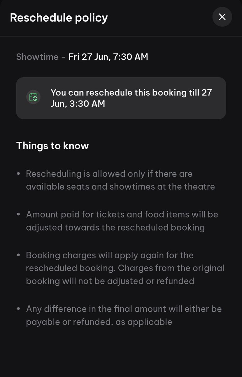 movie__maniac's tweet image. Just now noticed the Reschedule Policy feature in the District app.
Didn’t expect this, but it’s actually a really useful and thoughtful addition.
Good move! 👌📱

#DistrictApp 
#UsefulFeature 
#ReschedulePolicy
#BookMyShow