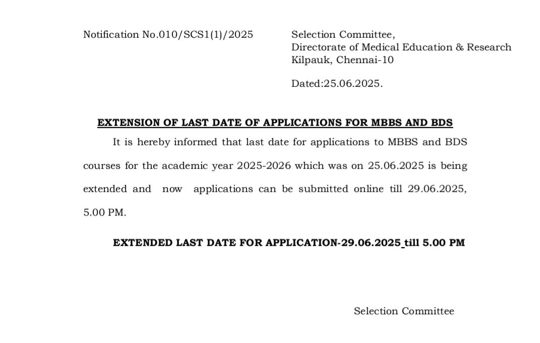 Toi_pushpa_n's tweet image. #neetug2025 last date for filing filled in applications extended by #tn selection committee. @TOIChennai