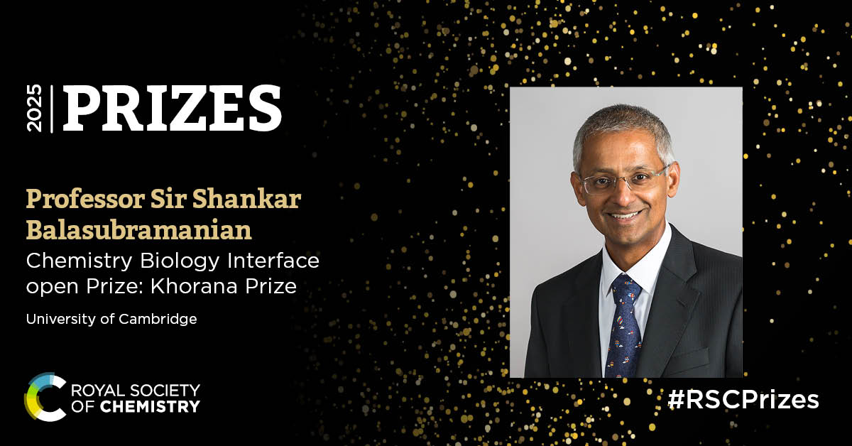 CRUK_CI's tweet image. 🎉 Huge congratulations to Prof Sir Shankar Balasubramanian on winning the @RoySocChem Khorana Prize!
Awarded for outstanding contributions through work at the chemistry and life science interface.
Find out more 👉
cruk.cam.ac.uk/news/prof-sir-…
#RSCPrizes