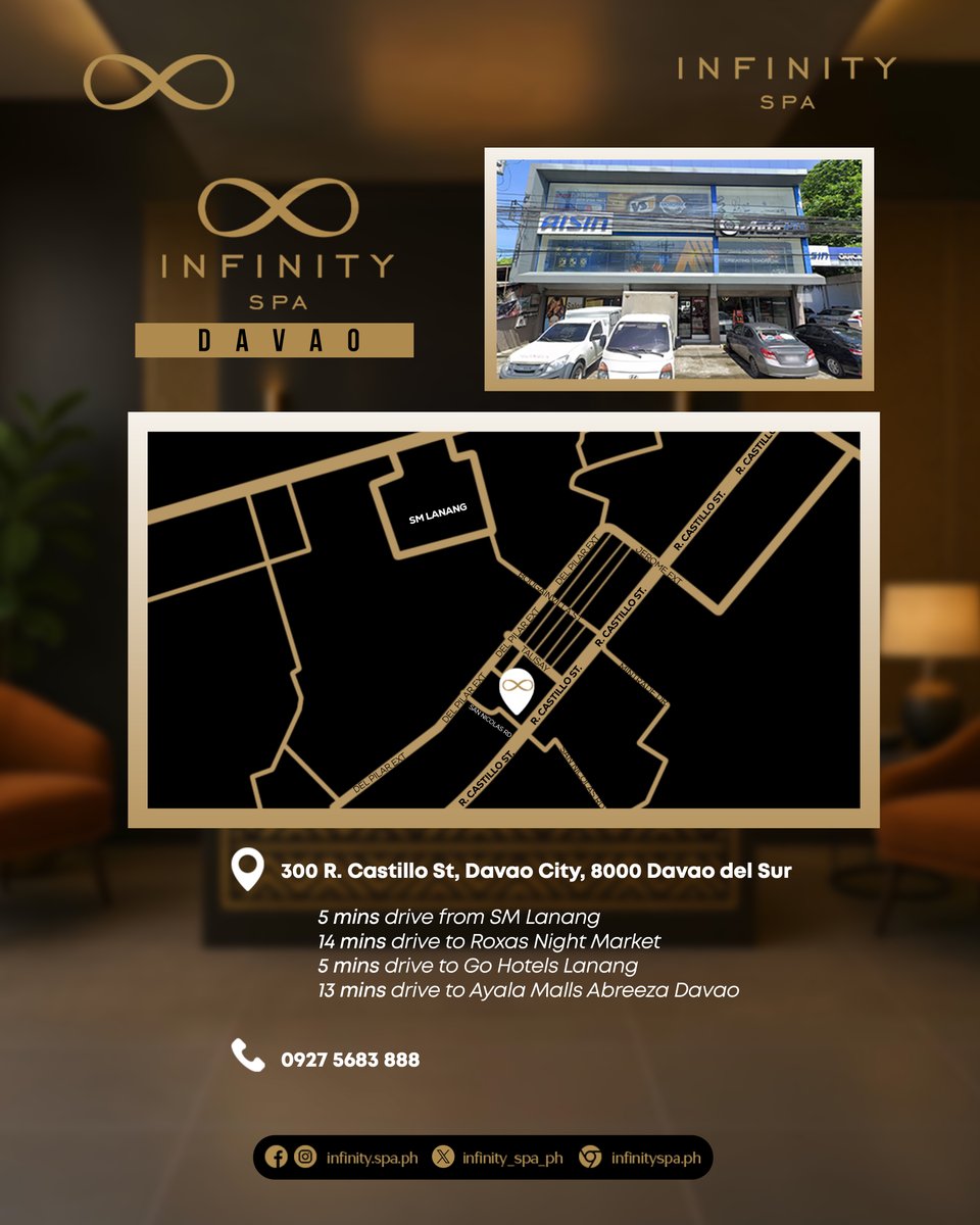 DAVAO, it’s your turn. ♾️

We’re down to the FINAL COUNTDOWN—Infinity Spa Davao opens TOMORROW for our soft opening! 🎉✨

📍 Visit us at: 300 R. Castillo St, Davao City, 8000 Davao del Sur
(5 mins from SM Lanang / 13 mins from Ayala Malls Abreeza)

🕓 First appointments start