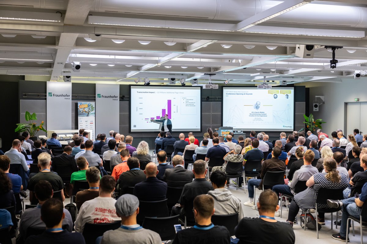 fraunhoferfokus's tweet photo. Day 2 of the 𝟭𝟮𝘁𝗵 𝗙𝗢𝗞𝗨𝗦 𝗠𝗲𝗱𝗶𝗮 𝗪𝗲𝗯 𝗦𝘆𝗺𝗽𝗼𝘀𝗶𝘂𝗺 is on fire!

Chaired by  Christopher Krauß &amp; Robert Seeliger, with a strong keynote by Björn Rosenthal (Ringier Sports Media Group).

Live demos, global guests &amp; future #MediaTech in action! 

#FOKUSMWS #5G #AI https://t.co/GCyxSPA5De