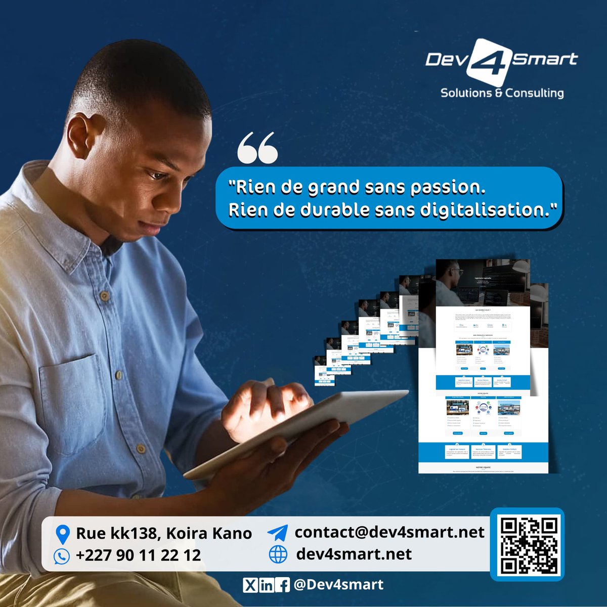 💡 La digitalisation est aujourd’hui le moteur de toute transformation réussie.

 De la création de sites web à la modernisation de vos services, nous vous aidons à faire passer votre activité à l’étape supérieure.

🚀 PME, startups, institutions : profitez de solutions sur