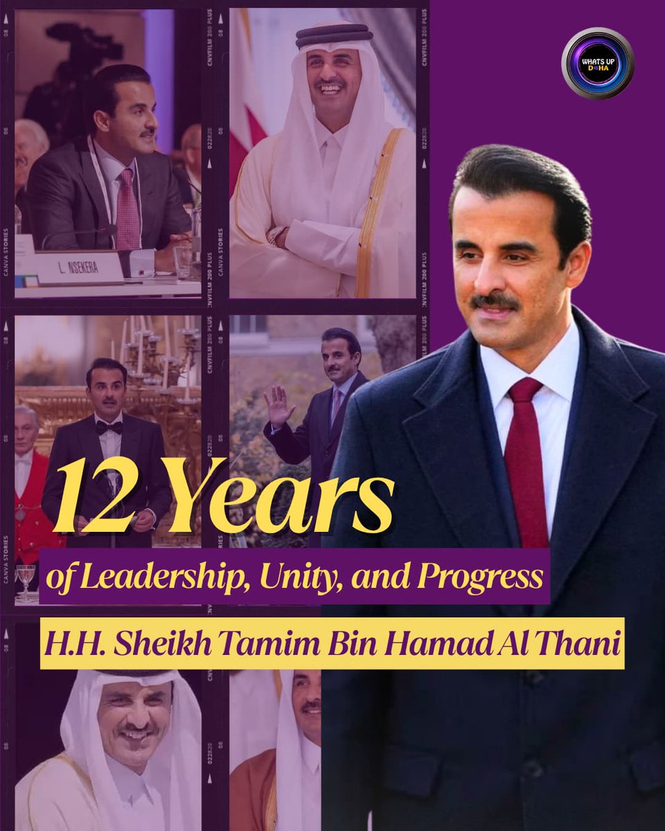 12 years of dedication, vision, and growth 🇶🇦
We proudly celebrate H.H. Sheikh Tamim Bin Hamad Al Thani✨ a symbol of unity, strength, and national pride.
His leadership continues to inspire generations.

#Qatar #SheikhTamim #QatarPride #12YearsOfLeadership #WhatsUpDoha