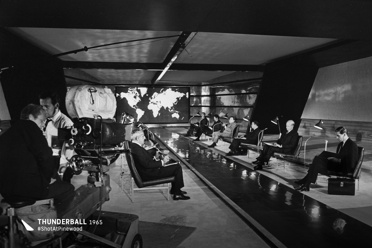 PinewoodStudios's tweet image. 60 years ago in 1965 the SPECTRE boardroom scene in #Thunderball was #ShotAtPinewood, introducing a chilling new level of villainy, where Blofeld electrocutes SPECTRE #9 for embezzlement.

Production Designer Ken Adam introduced the idea of the chair drop.