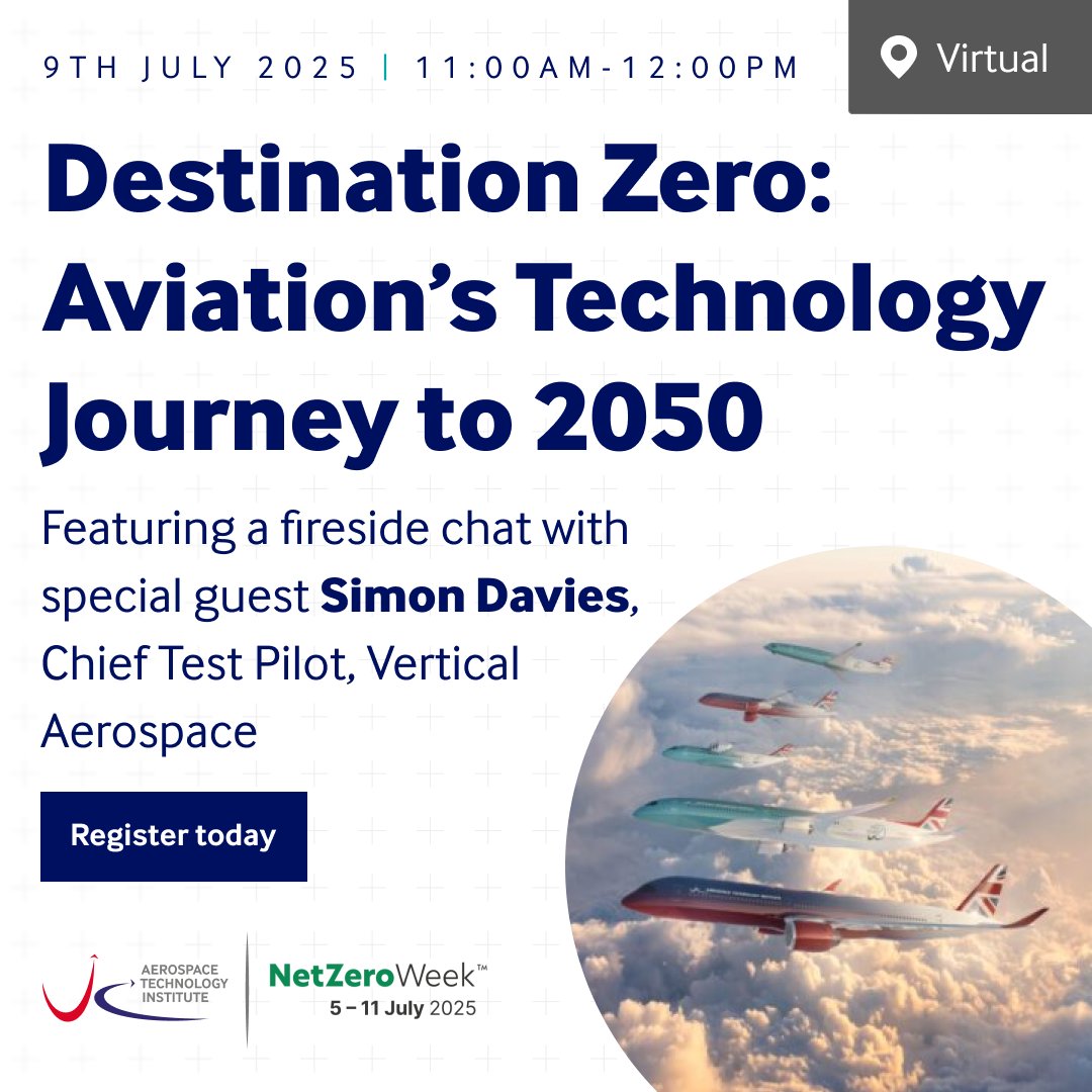 ATI (@ukaeroinstitute) on Twitter photo Join us for a <a href="/netzeroweek/">Net Zero Week™</a> webinar to discover how advanced aircraft technologies are central to achieving Net Zero in aviation.
🗓️ 11:00AM – 12:00PM on 9th July 2025
Learn more about #NetZeroWeek: netzeroweek.com/event-agenda/
Register for the webinar: eventbrite.co.uk/e/destination-… Join us for a <a href="/netzeroweek/">Net Zero Week™</a> webinar to discover how advanced aircraft technologies are central to achieving Net Zero in aviation.
🗓️ 11:00AM – 12:00PM on 9th July 2025
Learn more about #NetZeroWeek: netzeroweek.com/event-agenda/
Register for the webinar: eventbrite.co.uk/e/destination-…