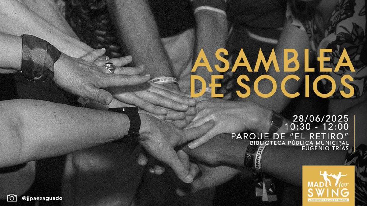 ASAMBLEA DE SOCIOS de MAD FOR SWING
Sábado 28/06/25
1030-1200
Biblioteca Municipal Eugenio Trías (Parque de El Retiro)
madforswing.es/evento/asamble…

#SomosMADforSwing