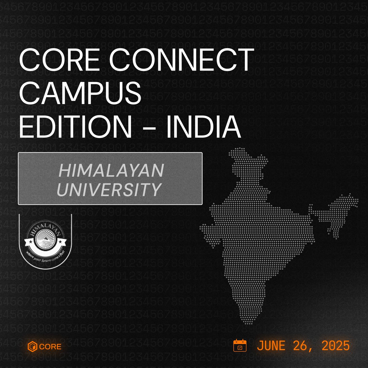 Core Builders (@corechain_devs) on Twitter photo Next Stop <a href="/HimalayanUnv/">Himalayan University</a>, India ๐ฎ๐ณ
The Core Connect Campus Edition: India workshop is coming to <a href="/HimalayanUnv/">Himalayan University</a>.
Get ready for a hands-on workshop on blockchain fundamentals, explore the Core ecosystem, & learn to build dApps on Core ๐๏ธ๐ถ
๐ Register Now 
lu.ma/wy0o5qo5 Next Stop <a href="/HimalayanUnv/">Himalayan University</a>, India ๐ฎ๐ณ
The Core Connect Campus Edition: India workshop is coming to <a href="/HimalayanUnv/">Himalayan University</a>.
Get ready for a hands-on workshop on blockchain fundamentals, explore the Core ecosystem, & learn to build dApps on Core ๐๏ธ๐ถ
๐ Register Now 
lu.ma/wy0o5qo5