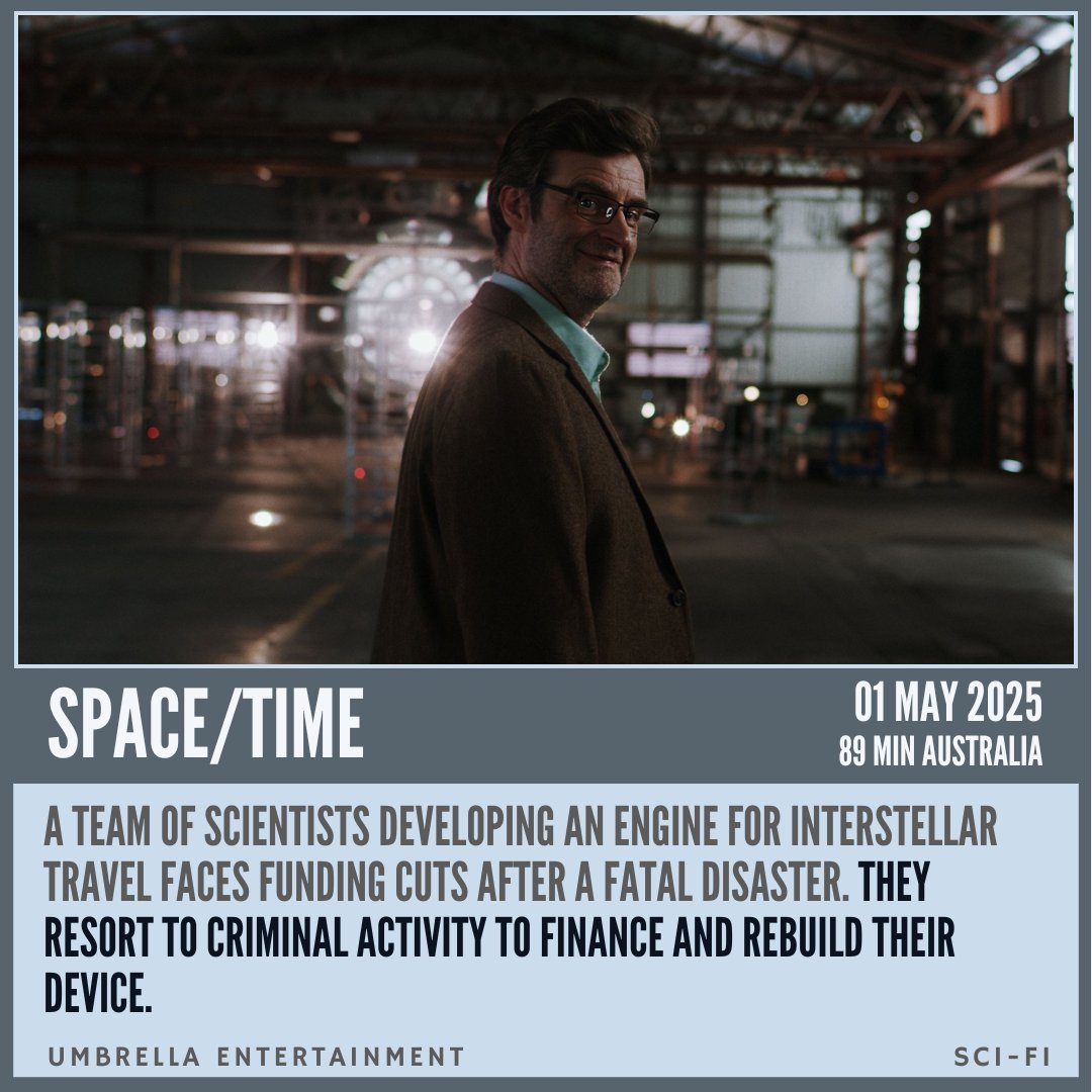 A team of scientists developing an engine for interstellar travel faces funding cuts after a fatal disaster. They resort to criminal activity to finance and rebuild their device.
filmq.com.au/movie/spacetim…

#filmQ #SpaceTime #UmbrellaEntertainment <a href="/spacetimemovie/">Space/Time</a> <a href="/UmbrellaEnt/">Umbrella</a>