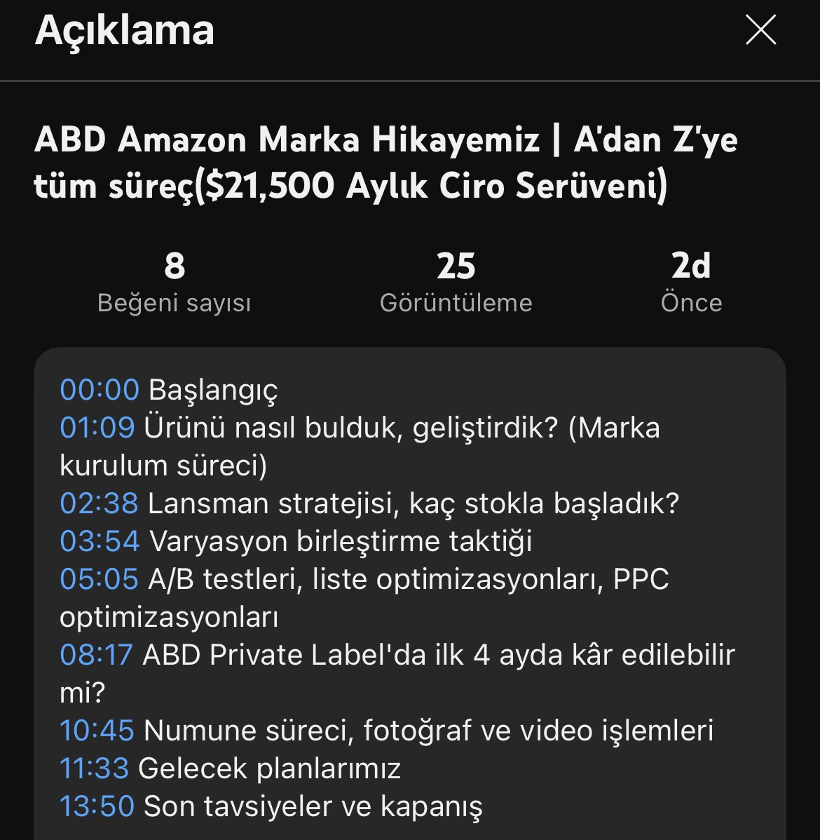 video yayında!
amazon ABD tarafında ayda $21,500 ciroya getirdiğimiz markanın A dan Z ye sürecini konu başlıklarına ayırarak video haline getirdik.

ücretli eğitimlerde olmayan bir case study likeınızı alırız🙌

videonun linki:
youtu.be/Cw_sqk_RsnY?si…
