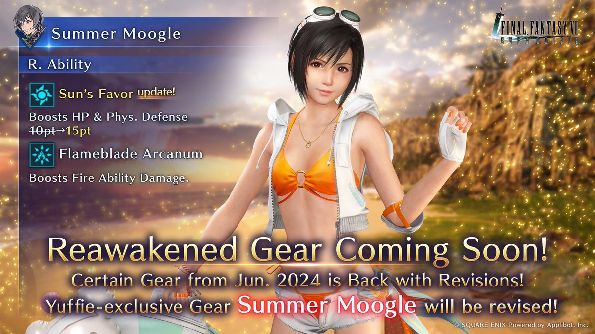 Reawakened Gear Coming Soon

As of Jun. 25 7:00 PM PDT, some Gear from Jun. 2024 will be reawakened!
Plus, to commemorate, certain Gear will be back with revisions!
Look forward to the revisions and a chance to get any Gear you may have missed!

#FF7EC
