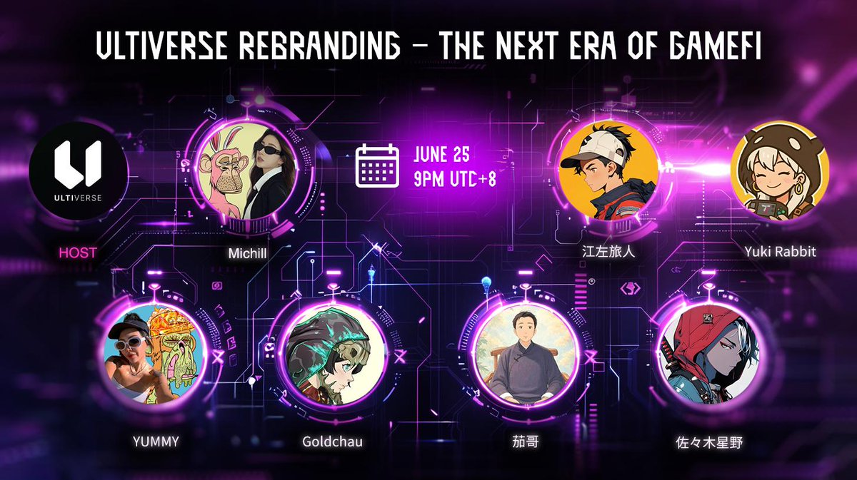 FieldAI (@tiadao_web3) on Twitter photo Ultiverse is reborn. A new chapter begins - The next era is GameFi. 🎮
🗓 June 25, 9PM (UTC+8)
🎙 Space Link: x.com/i/spaces/1djGX…
Get the alpha on our new IGO and Ultiverse's future plan.
💎Guest: <a href="/SexyMichill/">Michill💕</a> <a href="/hoshino_sasaki/">佐佐木星野丨Web3 Streamer</a> <a href="/Yukirabbit_brc/">Yuki Rabbit🐰(✧ᴗ✧)</a> <a href="/yummmycrypotato/">Yummy</a> <a href="/qqzsss/">茄哥币冨 | 🪙 Live Show 📻</a> Ultiverse is reborn. A new chapter begins - The next era is GameFi. 🎮
🗓 June 25, 9PM (UTC+8)
🎙 Space Link: x.com/i/spaces/1djGX…
Get the alpha on our new IGO and Ultiverse's future plan.
💎Guest: <a href="/SexyMichill/">Michill💕</a> <a href="/hoshino_sasaki/">佐佐木星野丨Web3 Streamer</a> <a href="/Yukirabbit_brc/">Yuki Rabbit🐰(✧ᴗ✧)</a> <a href="/yummmycrypotato/">Yummy</a> <a href="/qqzsss/">茄哥币冨 | 🪙 Live Show 📻</a>