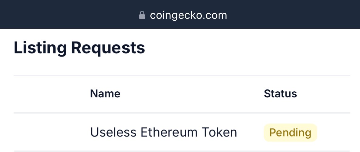 CryptoGatsu's tweet photo. I went ahead and submitted $UET to @coingecko to be listed on their platform. 

Might be useless. who knows. 

Request ID: CL2506250010 https://t.co/4I2SdT3eBD