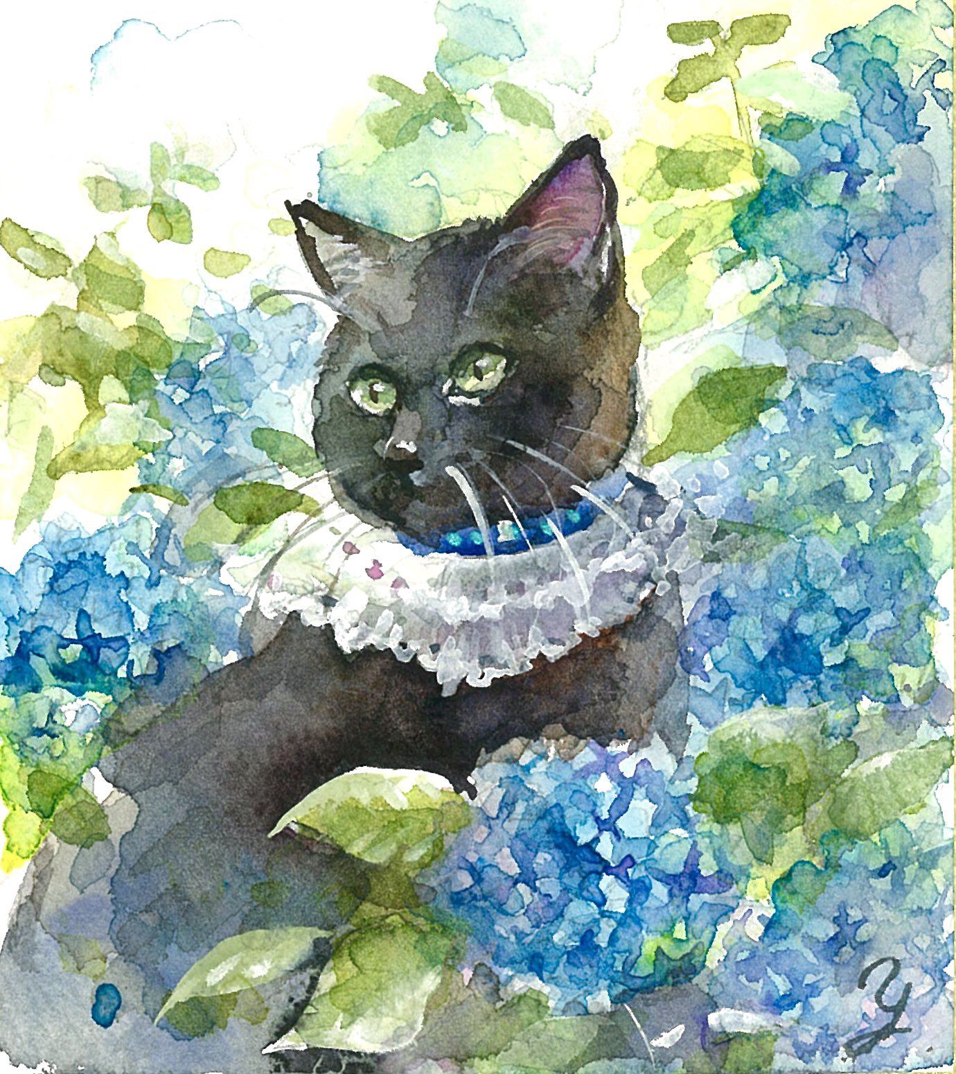 絵画 猫 ねこ アート ミニ画 水彩 透明水彩 猫の絵 cat art 癒し