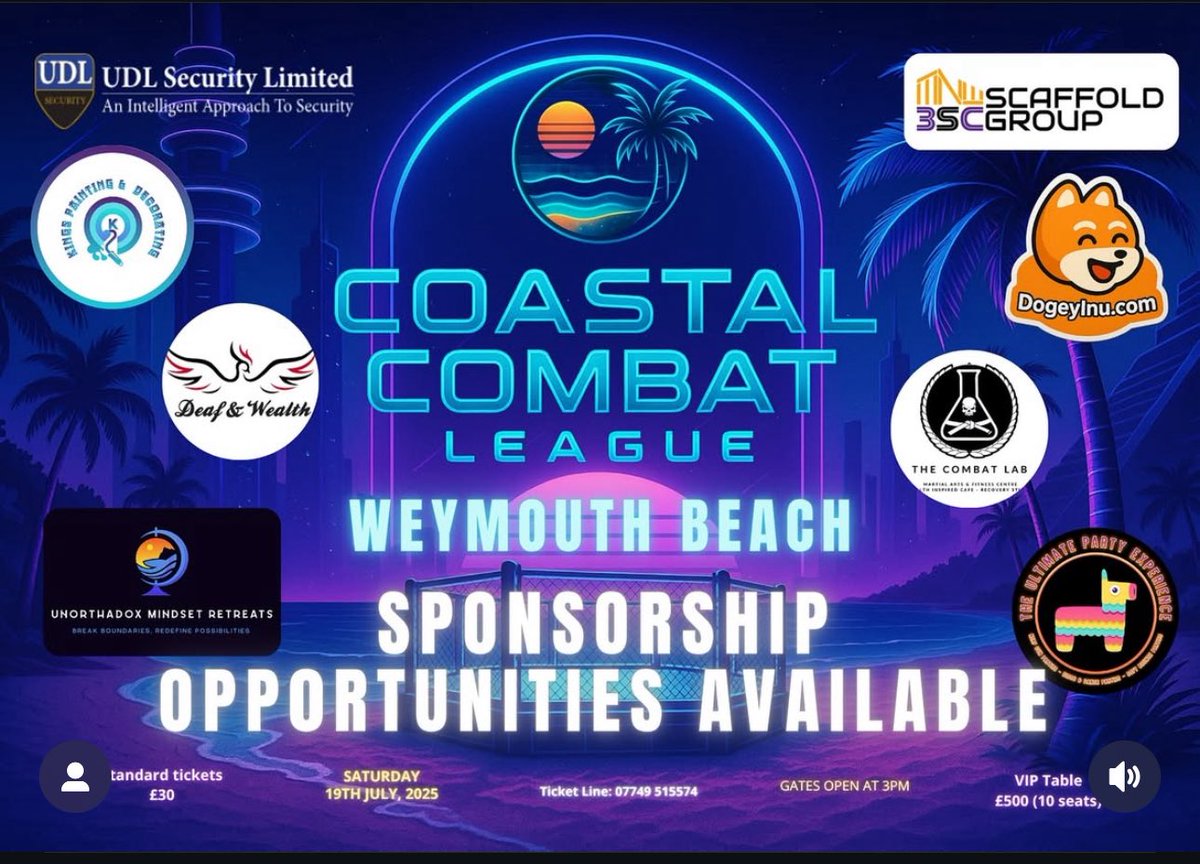 🚨🚨🚨DogeyInu is proud to sponsor the Coastal Combat League — happening 19th July at Weymouth Beach!
More real-world exposure, more warrior energy.
DogeyInu stands behind strength, discipline, and the fighter’s mindset.
#DogeyInu #CombatLeague #CryptoForWarriors #CoastalCombat