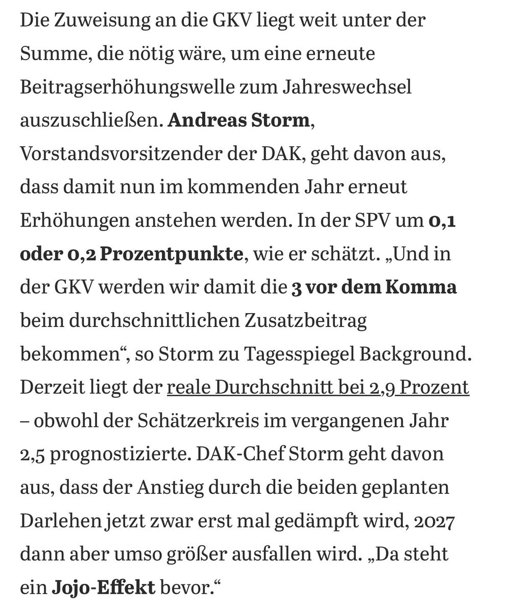 DAKGesundheit's tweet photo. „Da steht ein Jo-Jo-Effekt bevor.“ Vorstandschef @StormAndreas bewertet im @TspBackgroundGE den Haushaltsentwurf von Gesundheitsministerin @ninawarken. Die geplanten Darlehen würden den Beitragsanstieg in #GKV und #Pflege nur kurz dämpfen. 2027 folge ein sprunghafter Anstieg. https://t.co/jI9ClofM5L