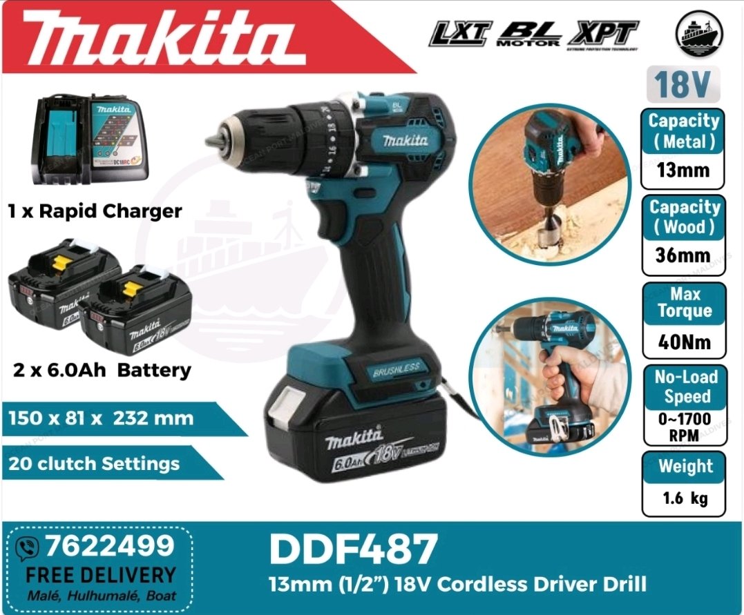 Makita DDF487 LXT 18V Brushless Cordless Drill Driver 🔧⚡
Now 2800mvr
Includes 2 Battery Kit 🔋🔋
Call: 7622499 ☎️
Free Delivery to Malé Area &amp; Boats! 🚚⛵