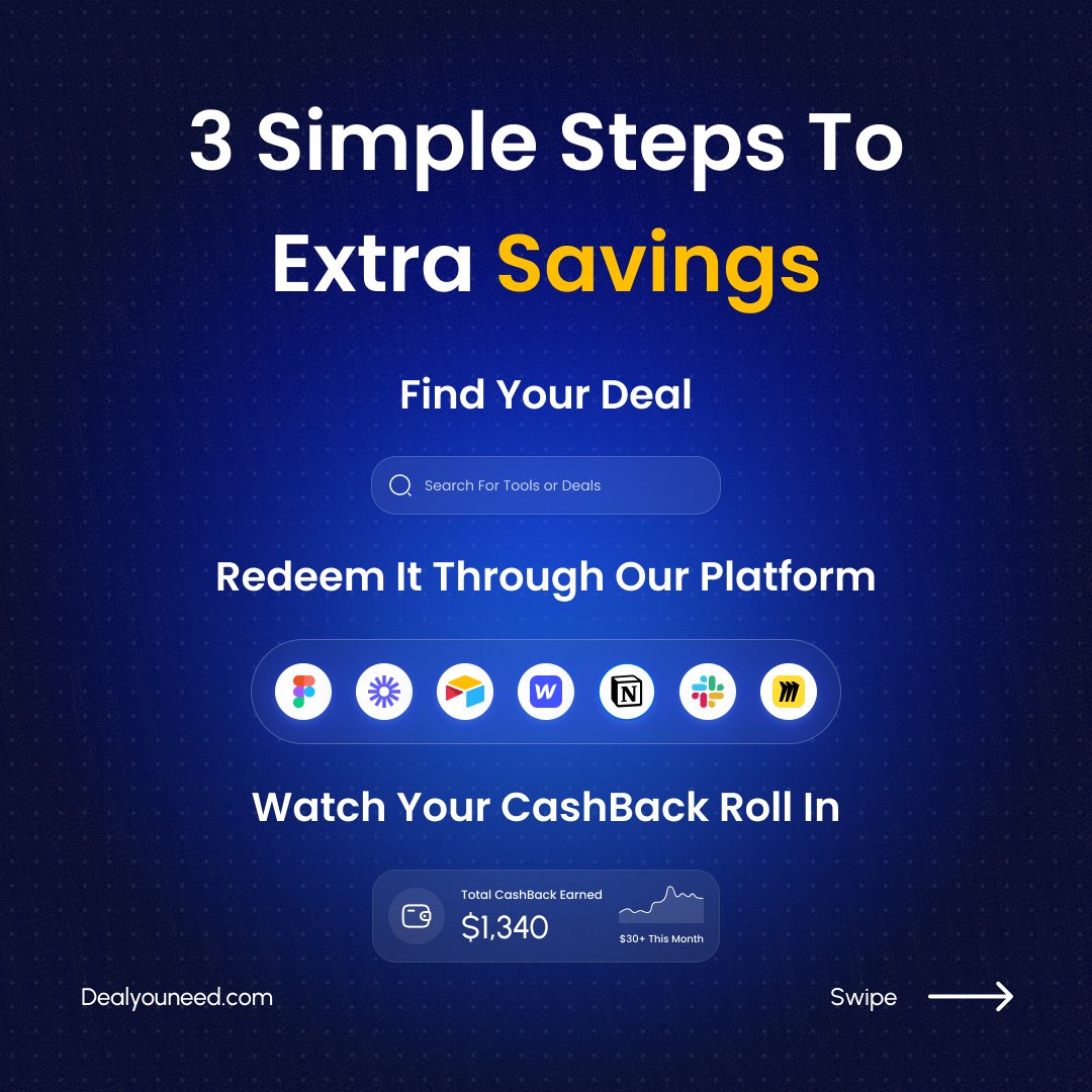 DealYouneed's tweet photo. πΈ Cashback on Notion, Figma, Canva, Webflow?
Yes β itβs real.
@DealYouNeed makes your SaaS stack pay you back.
β
300+ tools
β
24% cashback
β
$10 credit for early users
π https://t.co/bWitZGS2gn
#SaaSDeals #CashbackApps #StartupTools #DealYouNeed https://t.co/WsbDCCbP6a