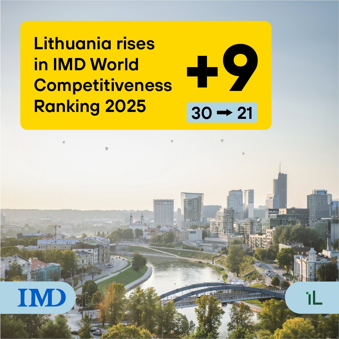 🇱🇹 Lithuania is now among the world’s top 25 most competitive economies – ranked #21 in IMD 2025, just behind 🇩🇪 Germany and 🇱🇺 Luxembourg. It posted strong gains in Economic Performance and Business Efficiency. Speed and strategy &gt; size. Top 3: 🇨🇭🇸🇬🇭🇰 #IMD2025 #Lithuania