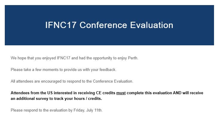 IntlFamNursingAssoc (@ifnaorg) on Twitter photo IFNC17 Conference Evaluation survey, Please check your email.
We hope you enjoyed IFNC17 and your time in Perth!
Please take a few moments to complete the Conference Evaluation. <a href="/Junko_H/">Junko H., RN, PhD, MBA, CTN-A</a> <a href="/AprilKapu/">April Kapu, DNP, ACNP-BC</a> <a href="/NurseNatalie27/">Natalie McAndrew, PhD, RN, ACNS-BC, CCRN-K</a> <a href="/JoelAndersonPhD/">Joel G. Anderson, PhD, CHTP, FGSA</a> <a href="/IFNAUKIreland/">IFNA - UK and Ireland Chapter</a> <a href="/TeresaG_Aleman/">Teresa Gutiérrez-Alemán</a> <a href="/IFNAUKIreland/">IFNA - UK and Ireland Chapter</a> IFNC17 Conference Evaluation survey, Please check your email.
We hope you enjoyed IFNC17 and your time in Perth!
Please take a few moments to complete the Conference Evaluation. <a href="/Junko_H/">Junko H., RN, PhD, MBA, CTN-A</a> <a href="/AprilKapu/">April Kapu, DNP, ACNP-BC</a> <a href="/NurseNatalie27/">Natalie McAndrew, PhD, RN, ACNS-BC, CCRN-K</a> <a href="/JoelAndersonPhD/">Joel G. Anderson, PhD, CHTP, FGSA</a> <a href="/IFNAUKIreland/">IFNA - UK and Ireland Chapter</a> <a href="/TeresaG_Aleman/">Teresa Gutiérrez-Alemán</a> <a href="/IFNAUKIreland/">IFNA - UK and Ireland Chapter</a>