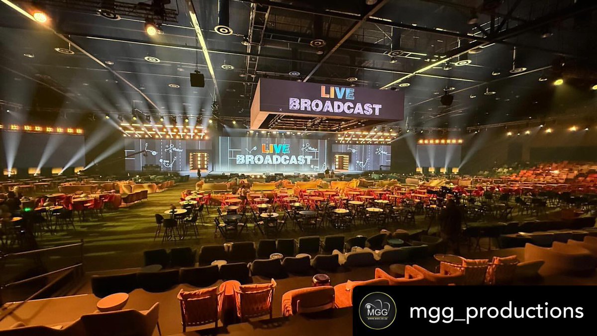 Robelighting's tweet photo. At the Annual R&C FNB Conference, the team from MGG created a sport-themed technical dream with a lighting lineup that included @Robelighting #FORTE, #ESPRITE, #SVB1, #MegaPointe, #Spiider, #LEDBeam350, #LEDBeam150, #Tetra2 & #LEDWash600, plus #RoboSpot systems with #FORTE FS. https://t.co/tzweX4wrtw