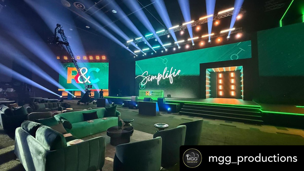 Robelighting's tweet photo. At the Annual R&C FNB Conference, the team from MGG created a sport-themed technical dream with a lighting lineup that included @Robelighting #FORTE, #ESPRITE, #SVB1, #MegaPointe, #Spiider, #LEDBeam350, #LEDBeam150, #Tetra2 & #LEDWash600, plus #RoboSpot systems with #FORTE FS. https://t.co/tzweX4wrtw