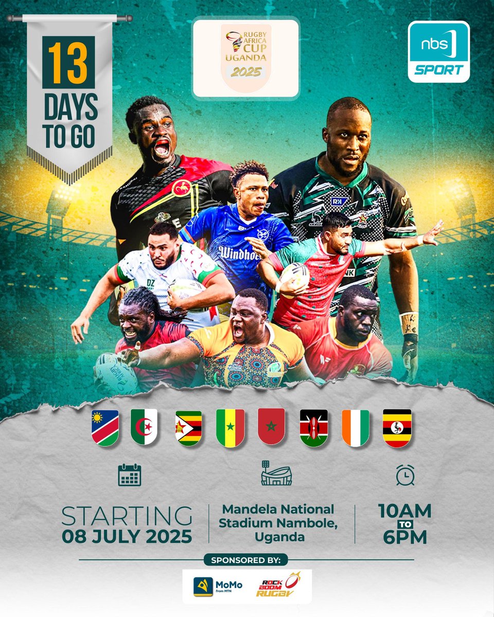 As early as this we counting 
⌛️13 Days to Go⌛️

Rugby Africa Cup 2025
🗓️8th-19th July
📍Mandela National Stadium

#RACUG25
#FeelTheAfricanSpirit
