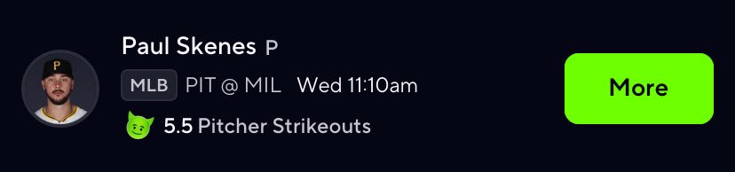 SharpFlusterex's tweet photo. 🔒 Sharp Pick: Paul Skenes o5.5 Ks
•✅ 100% Hit Rate H2H
•🔥 80% Over in Last 10 Starts
•📈 Crushed MIL with 37.5K% K Rate
•💸 -300 Implied Odds to Hit

Trust the trend.

Let’s ride. 💪
#SharpSlip #PrizePicks #MLBProps #Skenes https://t.co/dIfQRLmGIP