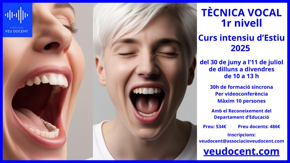 El proper dilluns comença el curs intensiu de tècnica vocal de juliol. És un bon moment per solucionar els teus problemes de veu.  #veu #tècnicavocal #intensiujuliol #veudocent #associacióveudocent