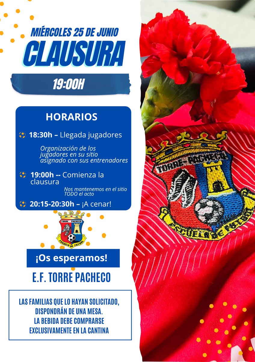 🎉⚽ ¡Llegó el gran día! 𝐇𝐨𝐲 𝐦𝐢é𝐫𝐜𝐨𝐥𝐞𝐬 𝟐𝟓 𝐝𝐞 𝐣𝐮𝐧𝐢𝐨, ponemos el broche final a una temporada 24/25 llena de esfuerzo, aprendizaje y pasión por el deporte.

¡𝘎𝘳𝘢𝘤𝘪𝘢𝘴 𝘱𝘰𝘳 𝘧𝘰𝘳𝘮𝘢𝘳 𝘱𝘢𝘳𝘵𝘦 𝘥𝘦 𝘦𝘴𝘵𝘢 𝘨𝘳𝘢𝘯 𝘧𝘢𝘮𝘪𝘭𝘪𝘢! 💙❤️