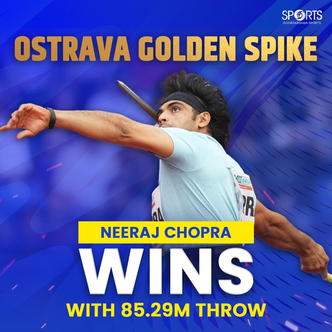 ddsportschannel's tweet photo. CHAMPION, AGAIN!
🥇 Neeraj Chopra wins gold at the Ostrava Golden Spike with a best throw of 85.29m, extending his incredible streak of top finishes.
The javelin G.O.A.T continues to dominate the field! 🇮🇳
#NeerajChopra #IndianAthletics #GoldenArm #GameOn #OstravaGoldenSpike