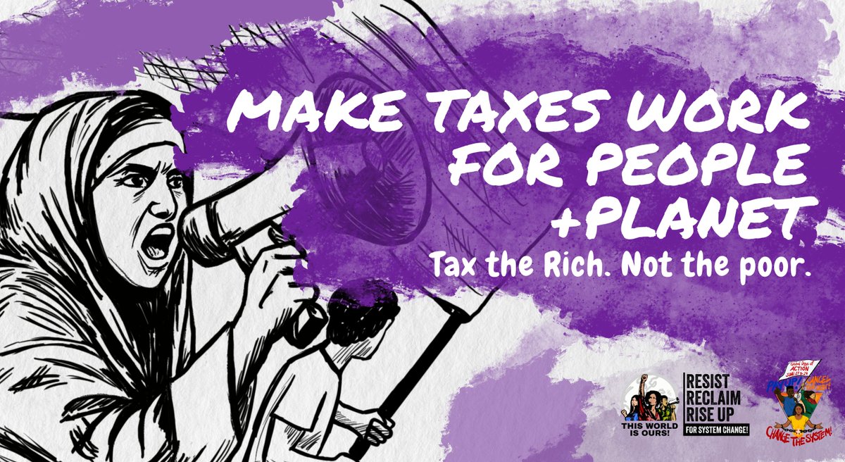 The world is drowning in inequality, and the rich are floating to the top. It’s time to #TaxTheRich and #EndCorporateGreed! Fair taxation is a tool for justice towards better health, education, and climate action. 
税金は人々と地球のために
不公平の是正を
#WealthTaxNow #FfD4People