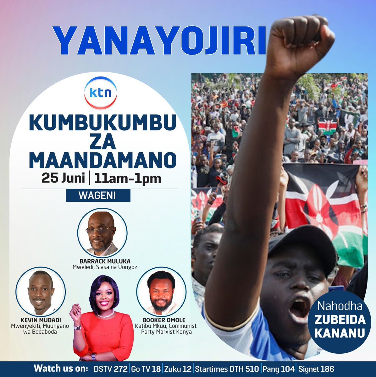 Ni mwaka mmoja tangu vijana wa Gen-Z  kulalamikia mswada wa fedha na uongozi.  Swali ni je kwenye maandamano kutakua na usalama wa kutosha? Jiunge nasi kwenye Yanayojiri saa tano tukijadili masula haya