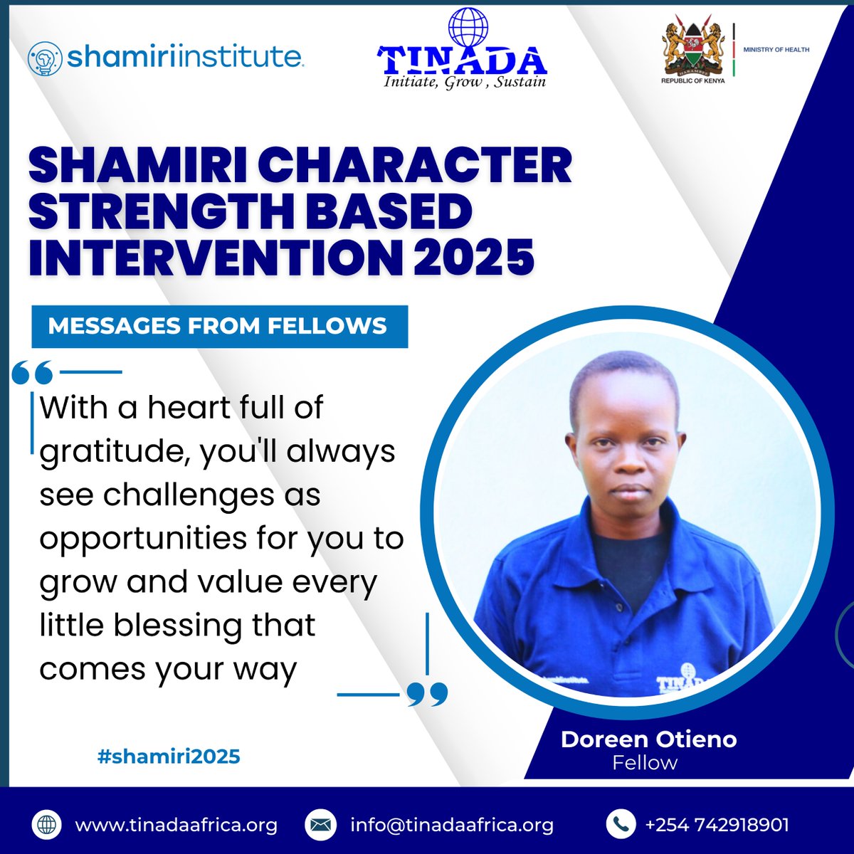 TINADA Youth Action Africa (TYAAfriq) (@tinadaorg) on Twitter photo A heart rooted in gratitude sees growth in every struggle and beauty in every blessing
#Gratitude
<a href="/ShamiriTeam/">Shamiri Institute</a> A heart rooted in gratitude sees growth in every struggle and beauty in every blessing
#Gratitude
<a href="/ShamiriTeam/">Shamiri Institute</a>