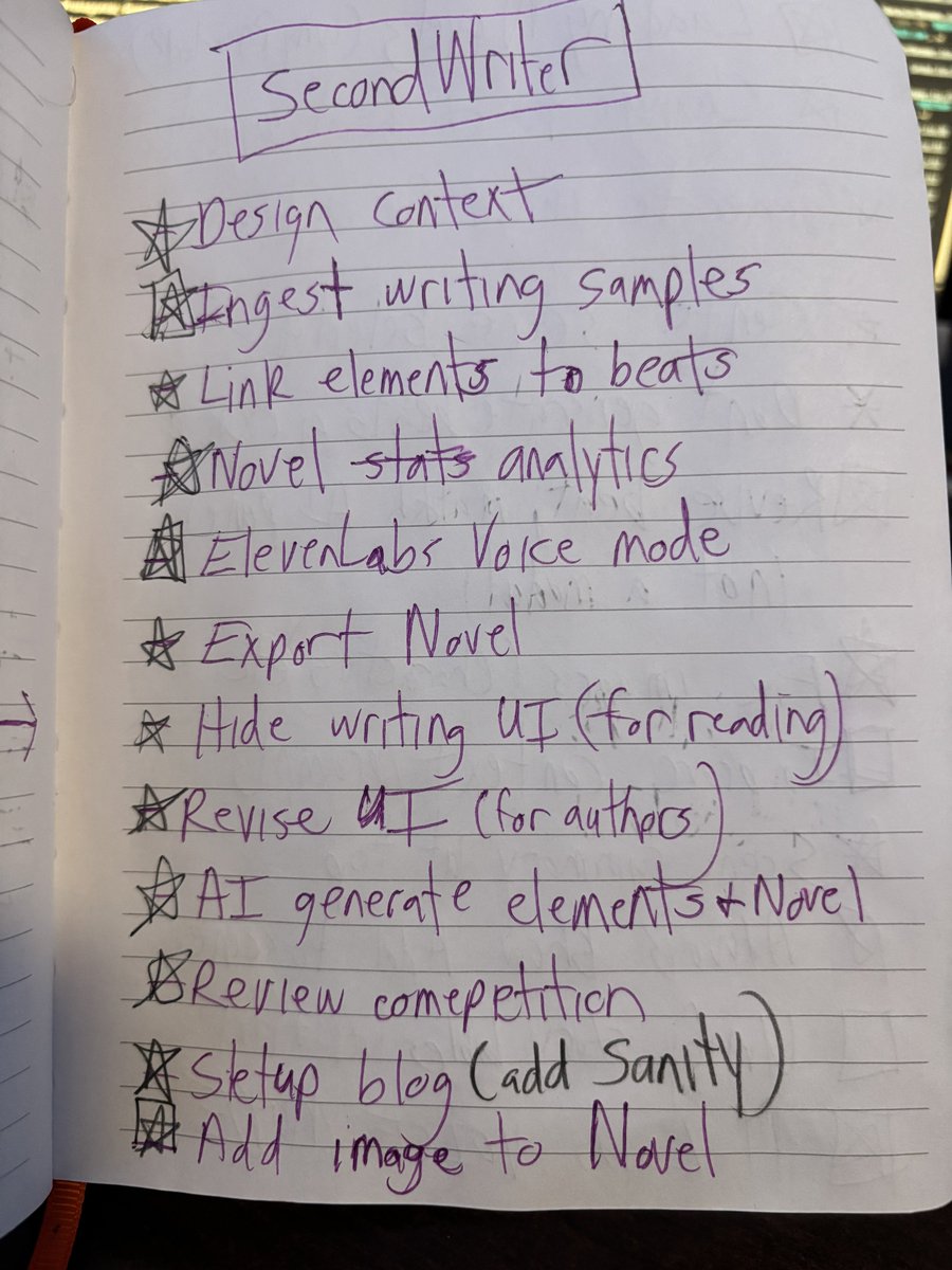 tristanbob's tweet photo. I obviously love using AI powered tools, but sometimes I like to kick it old school.
Here are some of my tasks for #SecondWriter, my project for the @boltdotnew hackathon. https://t.co/bHJEiEWnPr