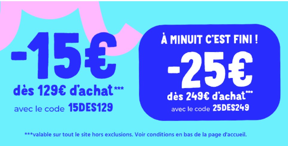 le_crocodeal's tweet image. Bon plan #CodePromo : voici quelques codes promo à utiliser en plus des remises des Soldes 2025 !
Sur Cdiscount
💸 -15€ dès 129€ avec 15DES129
💸 -25€ dès 249€ avec 25DES249
➡️ Voir les promos : tidd.ly/3zdWX1o
Sur FNAC :
💸 10€ en bons tous les 100€ avec le code…