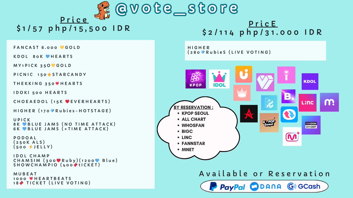 vote_store's tweet image. WTS , WTB
AVAILABLE

🚩FANCAST 💛 GOLD
🚩IDOL CHAMP ❤️RUBY and 💙 BLUE CHAMSIM
🚩UPICK 💙BLUEJAMS
🚩KDOL 💙HEARTS
🚩THEKKING 
🚩HIGHER ♥️RUBIES
🚩MY1PICK 💛
🚩WHOSFAN
🚩KPOP SEOUL
🚩ALL CHART
🚩PODOAL
🚩IDOKI
🚩MUBEAT
🚩FANNSTAR
🚩BIGC