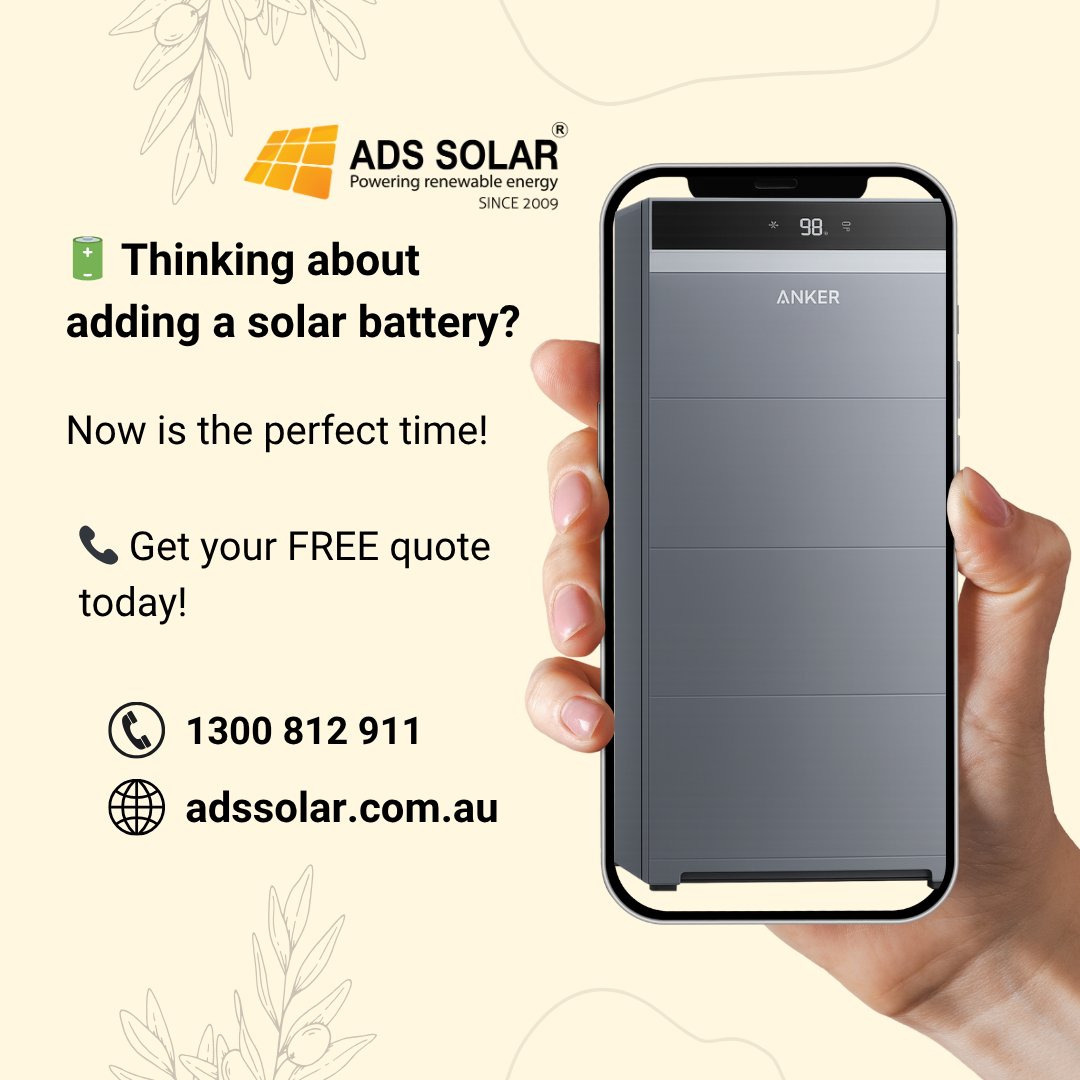 ADSSolar's tweet image. Want to save more on your energy bills in Sydney? 🔋☀️

Check out our affordable solar battery prices at Ads Solar! Store your power, use it when you need it – and pay less. 💰

📞 FREE quote: adssolar.com.au

#SolarBattery #SydneyDeals #AdsSolar #BatteryStorage
