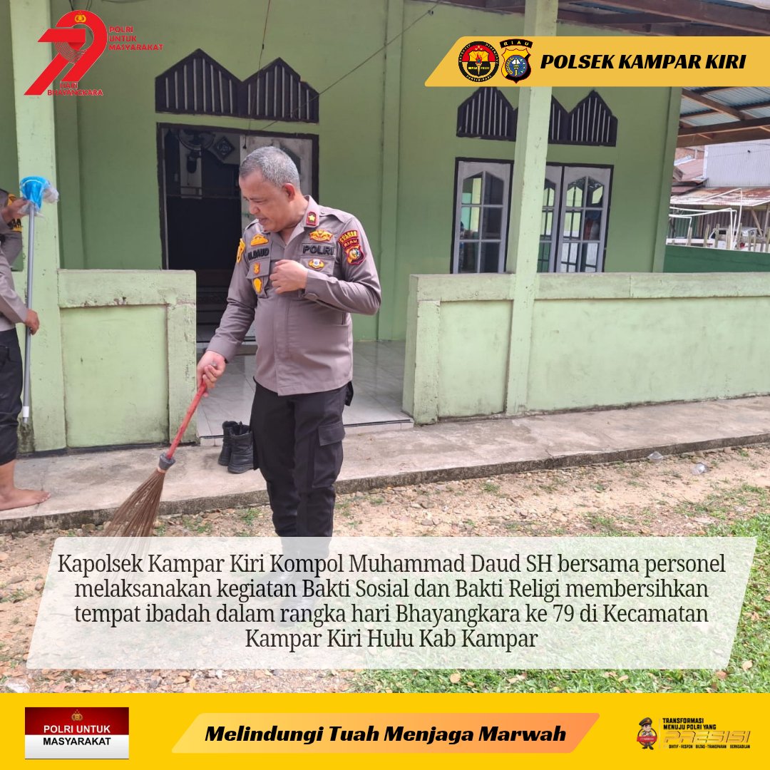 polsekkk24's tweet photo. Polsek Kampar Kiri melaksanakan Bakti Sosial dan Bakti Religi di Masjid Al Barokah Desa Gema Kec Kampar Kiri Hulu dalam rangka Hari Bhayangkara ke 79.
@herryheryawan 
@jossykusumo_92 
@andi.cakra09 
@polres_kampar 
@humaspolda_riau 
@divisihumaspolri 
#melindungituahmenjagamarwah https://t.co/QCsOsOGGdq