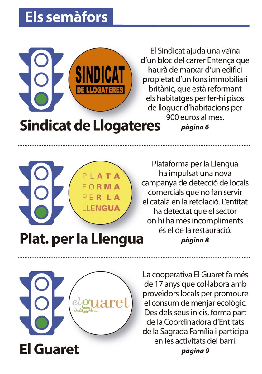 Línia Eixample (@liniaeixample) on Twitter photo 🚦 Triplet de verds als semàfors del #LíniaEixample
🟢 Per al <a href="/SindicatLloguer/">Sindicat de Llogateres i Llogaters</a> i l'assistència prestada a una veïna d'un edifici d'Entença
🟢 Per a <a href="/llenguacat/">Plataforma per la Llengua 📢</a> i la campanya de detecció de locals que no retolen en català
🟢 Per a El Guaret i la promoció del menjar ecològic 🚦 Triplet de verds als semàfors del #LíniaEixample
🟢 Per al <a href="/SindicatLloguer/">Sindicat de Llogateres i Llogaters</a> i l'assistència prestada a una veïna d'un edifici d'Entença
🟢 Per a <a href="/llenguacat/">Plataforma per la Llengua 📢</a> i la campanya de detecció de locals que no retolen en català
🟢 Per a El Guaret i la promoció del menjar ecològic
