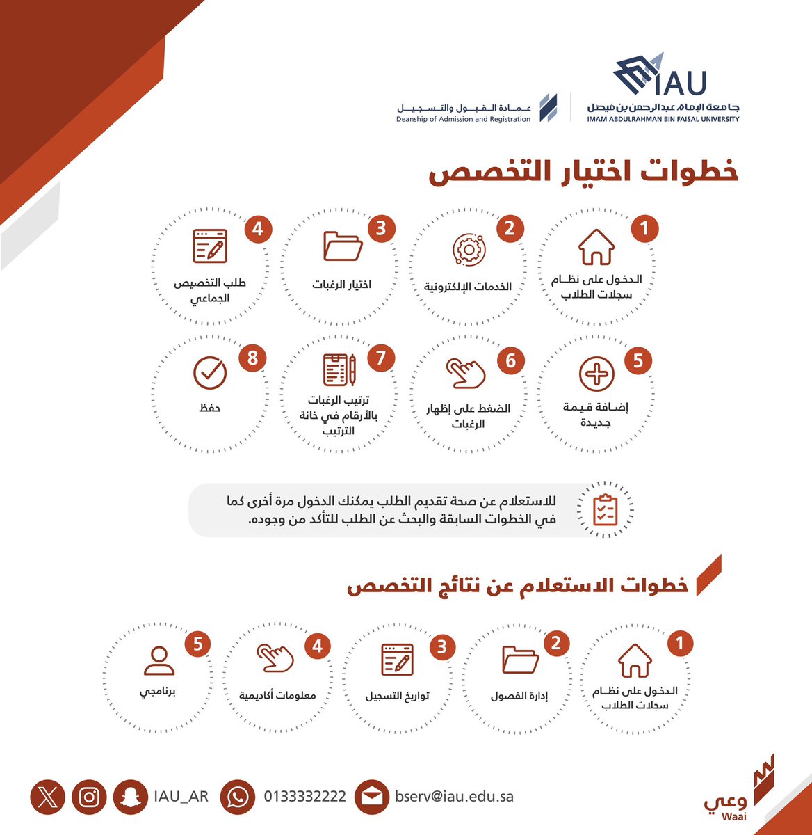 🔸هام
تم تفعيل ترتيب الرغبات للتخصيص الجماعي للطلبة المستوفين لشروط التخصيص في الكلية 
يبدأ: اليوم الأربعاء ١٤٤٦/١٢/٢٩هـ
الساعة ٩ صباحاً  🕘
ينتهي: يوم الخميس  ١٤٤٧/١/١هـ
الساعة ١٢ ظهراً 🕛
#مبادرة_وعي
#جامعة_الإمام_عبدالرحمن_بن_فيصل